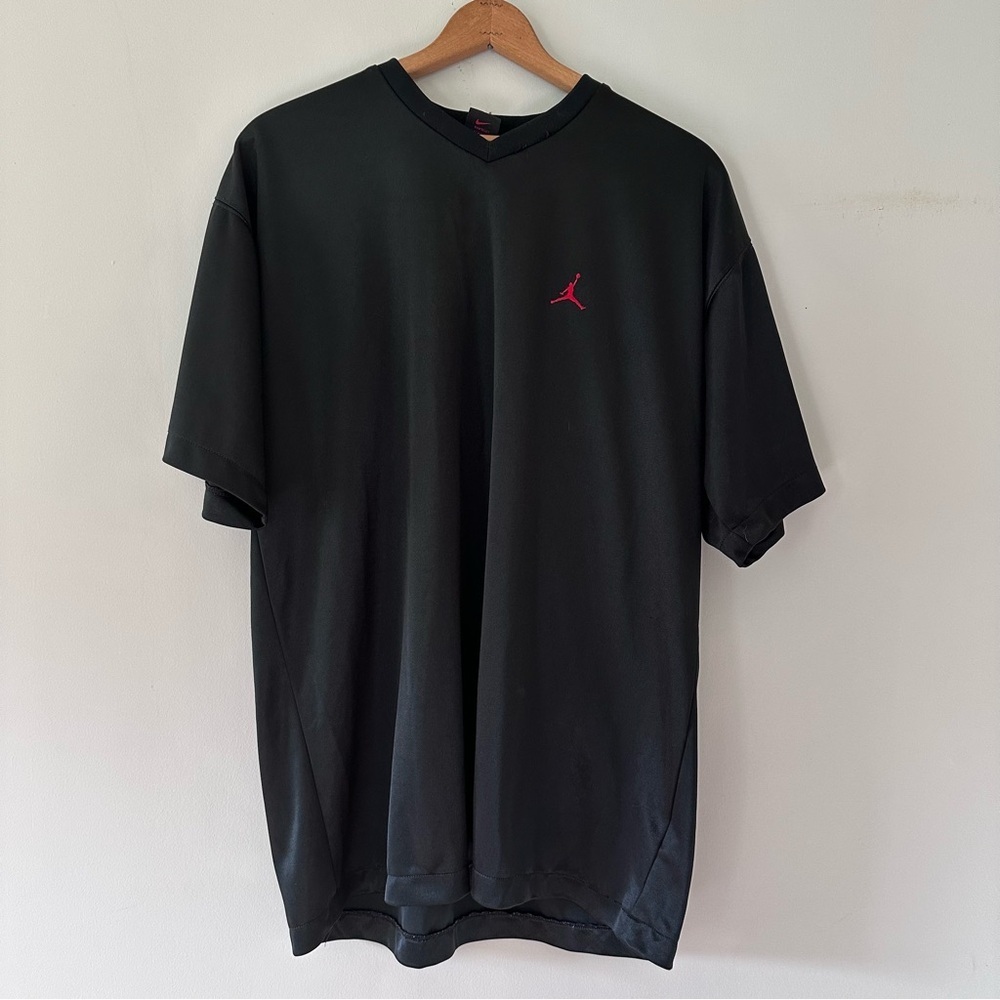 Vintage 90s Nike Jordan Jumpman Red Logo Black Polyester Jersey Shirt Size Xl